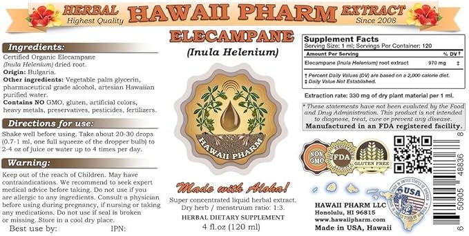 Elecampane Liquid Extract, Organic Elecampane (Inula Helenium) Tincture Supplement 32 oz Unfiltered
