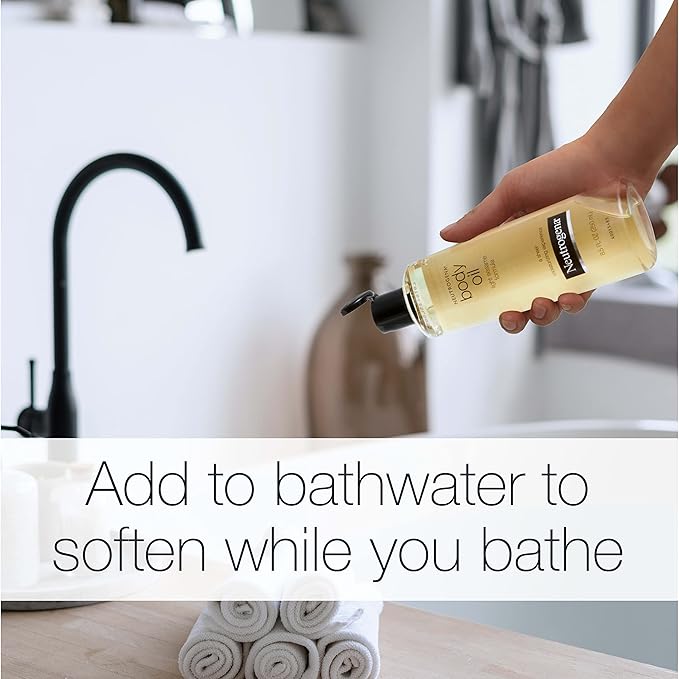 Neutrogena Body Oil Light Sesame Formula, 8.5 fl oz, Fragrance Free Radiant Glow Moisturizer for Dry Skin and Massage Oil with Sesame Oil, Bath & Shower Oil For Smooth and Hydrated Skin