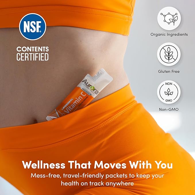 Vida Lifescience Aurora Nutrascience Mega-Pack Liposomal Vitamin C, Immune Support, 3,000 mg per Serving, Vegan, Gluten Free, Non-GMO, 32 Single Serve Packets, Orange