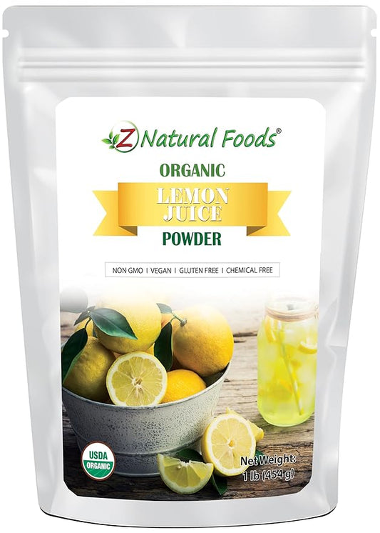 Z Natural Foods Organic Lemon Juice Powder, Enriched with Vitamin C, Ideal for Lemonade, Juice, Shakes, and Recipes, Gluten Free, Non-GMO, 1 lb