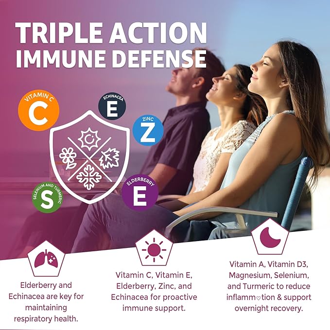 10 in 1 Immune Support Supplement Gummies, w/Echinacea, Elderberry Vitamin C and Zinc, Selenium, Vitamin D3 5000IU, Magnesium, Daily Immune Booster Multivitamin, for Antioxidant Bone Energy, 2 Pack