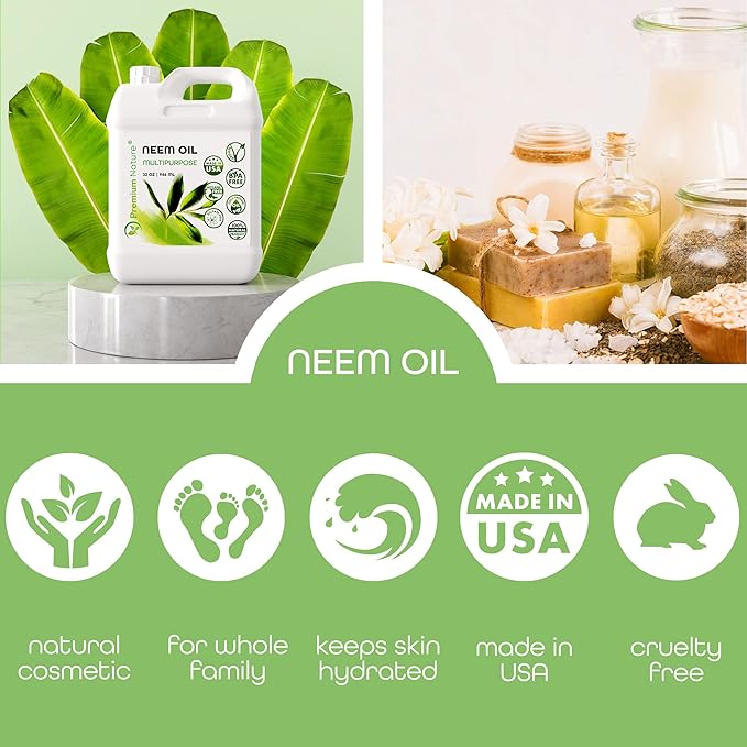 Organic Neem Oil for Skin and Hair Need Oil 100% Pure Cold Pressed for Essential Oil Mixing Neem Oils for Plants Neem Cake Massage Oil Neems Spray for Indoor Plants 32 oz