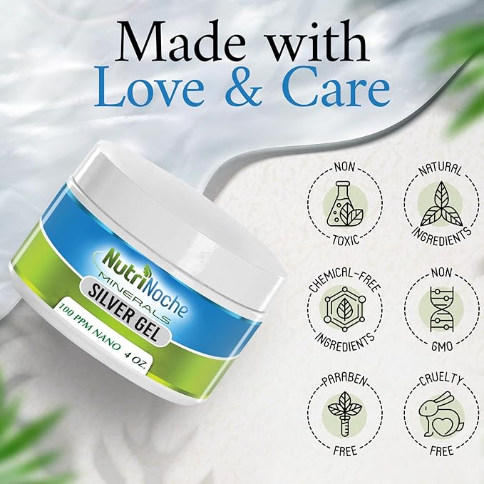Nutrinoche Nano Silver Gel - Advanced Colloidal Silver Skin Cream - Wound Care & First Aid Gel Soothing Topical Ointment for Burns, Razor Burn and Sunburn Irritations - Unscented 4 Oz Jar