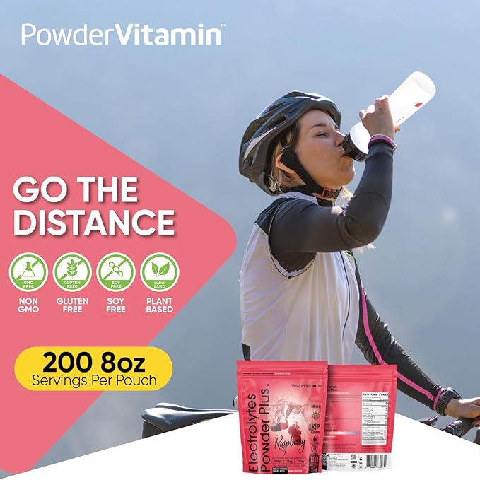 PowderVitamin Electrolytes Powder Plus (100 Servings) Raspberry Electrolyte Powder, Zero Calorie, Keto, 0 Sugar, No Maltodextrin,1000mg Potassium,120mg Calcium,120mg Magnesium, Energy Hydration Powder