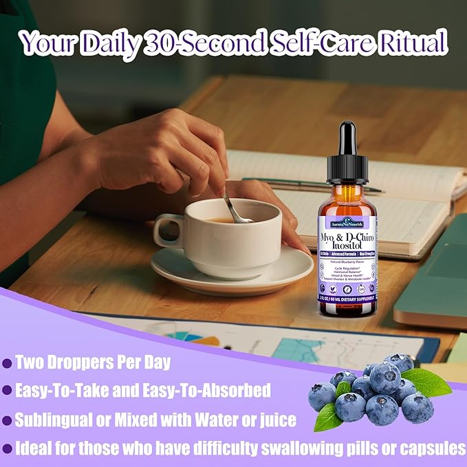 2 Pack Myo-Inositol & D-Chiro Inositol Supplement for Women Drops, Ideal 40:1 Ratio w. Organic Chaste Tree Berry, Ceylon Cinnamon Support Hormonal Balance & Ovarian, Cycle Regulation, Mood, Nerve