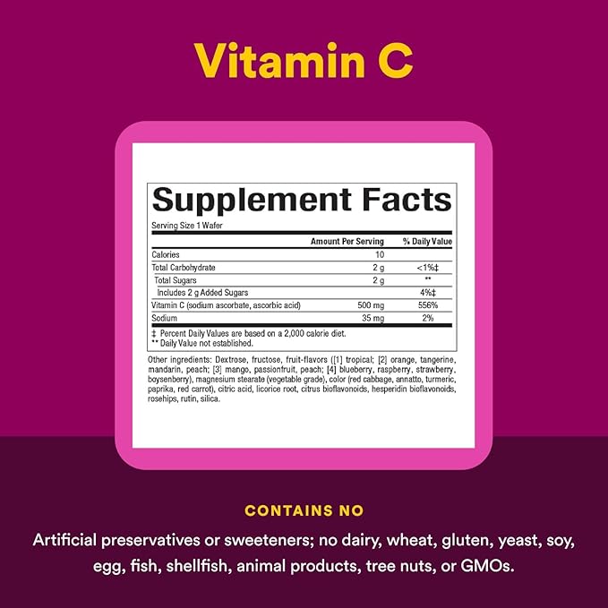 Natural Factors - Vitamin C 500mg, 100% Natural Fruit Chew, Mixed Fruit, 180 Chewable Wafers