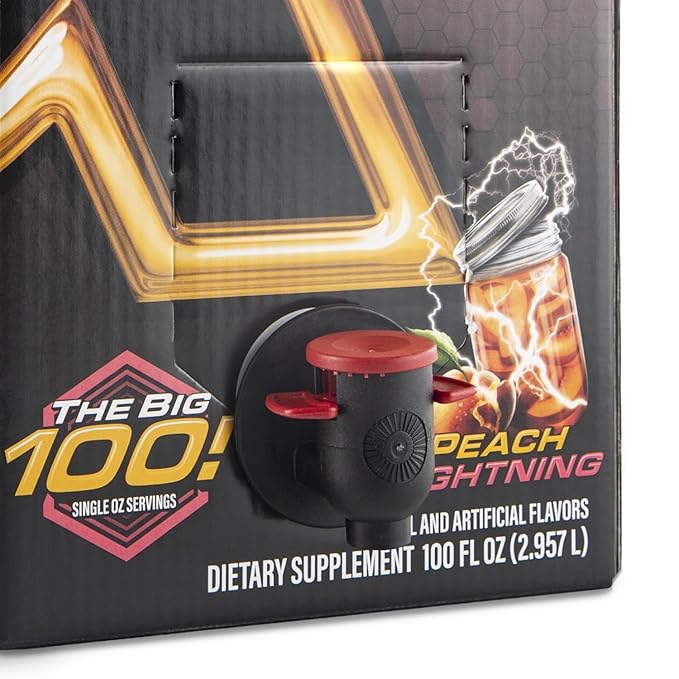 XMODE Energy Shots on Tap (Peach Lightning Flavor) – 100 Serving Dispenser with Refillable Bottles for On-Demand Energy at 150mg Caffeine Per Oz