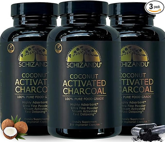 Activated Coconut Charcoal Capsules- Supports Health - Vegan, Organic, Non-GMO, No Additives - X-Large Bottle 210 Count - Pack of 3
