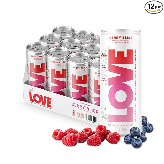 Be LOVE Balanced Electrolyte Beverage with Magnesium, Potassium & Sodium - Purified Still Beverage for Daily Hydration, Exercise, Work & Wellness- Zero Sugar, Gluten Free (Berry Bliss, 12oz x 12ct)