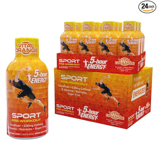 5-Hour Energy Extra Strength Sport Shots with Citrapeak, Vital Orange Flavor, Pre-Workout, 24 Count (1.93 fl oz)