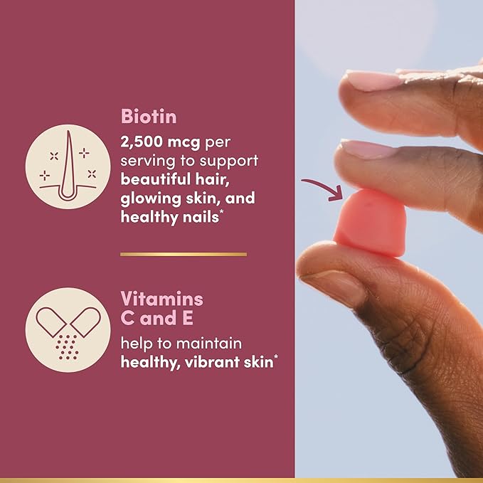 Nature's Bounty Optimal Solutions Hair, Skin and Nails Pectin Gummies, 2500 mcg Biotin Per Serving, No Stick Gummy, Vegetarian Formula, Strawberry Flavor, 200 Count, 100 Total Servings (Pack of 3)