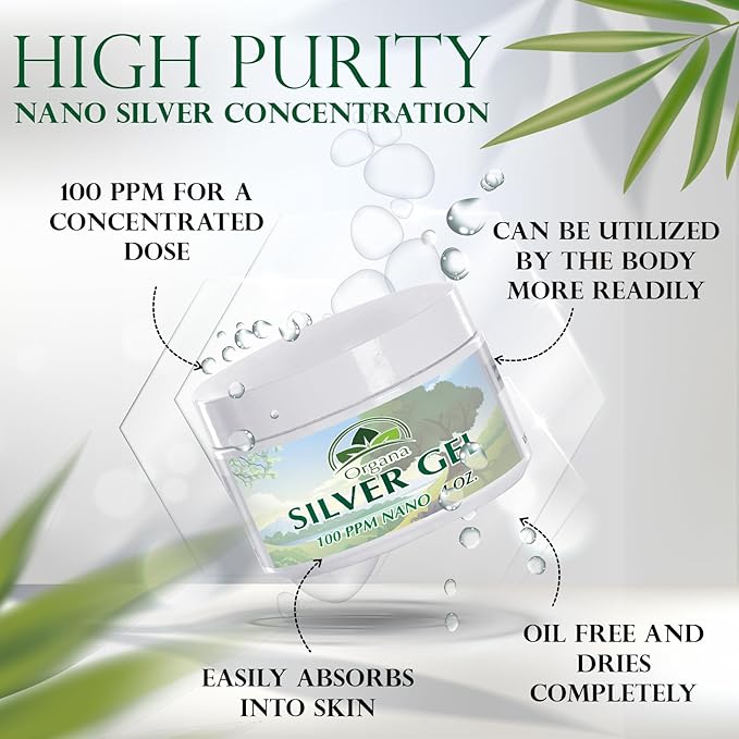 Organa Nano Silver Gel - Advanced Colloidal Silver Skin Cream - Wound Care & First Aid Gel Soothing Topical Ointment for Burns, Razor Burn and Sunburn Irritations - Unscented 4 Oz Jar