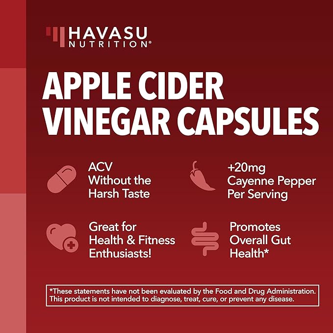 Apple Cider Vinegar Capsules with Cayenne Pepper for Digestive Health Support - 500mg ACV and 20mg Capsicum Annuum - Easy-to-Take, Unflavored Pills - 120 Count - Vegan, Non-GMO - 4 Month Supply