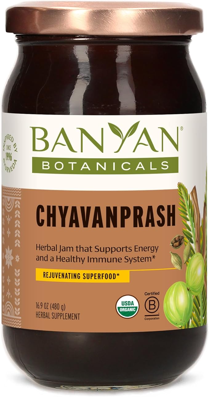 Banyan Botanicals Chyavanprash – Organic Ayurvedic Herbal Jam with Raw Honey, Amla & Ashwagandha – Vitalizing Superfood Immune Support Supplement* – 16.9 oz – Non GMO Sustainably Sourced Gluten Free