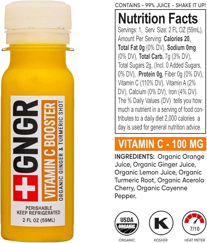 +GNGR 24 Shots Variety Pack of Organic Immunity Boosting Ginger Shots - Cold Pressed Ginger Shots for All Natural Digestive and Immune Support - Nothing Artificial - USDA Organic 2 fl oz (Pack of 24)
