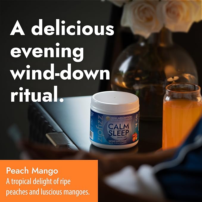 Zipfizz Nightly Calm & Sleep Supplement Powder, Peach Mango, 12.3 oz (30-60 Servings) | Natural Sleep Aid For Kids & Adults | Contains Magnesium, Melatonin, L-Theanine | Relaxation & Mood Enhancement