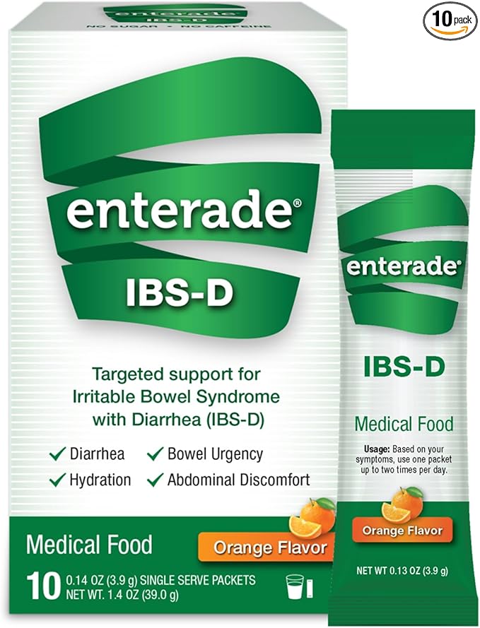 enterade IBS-D Powder Packets for IBS Relief of Symptoms from Irritable Bowel Syndrome with Diarrhea (IBS-D) - Orange, 1 Pack of 10 Single-Serving Powder Packets