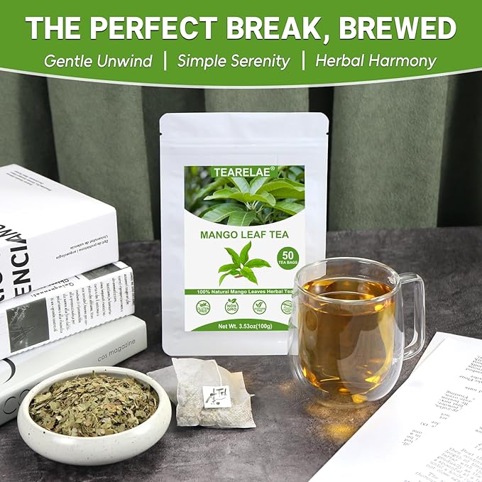 TEARELAE - Mango Leaf Tea Bags - 50 Count - Premium Mango Leaves - Natural Herbal Tea for Digestive Health - Non-GMO - Caffeine-Free