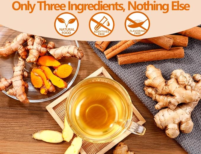 50 Premium Turmeric, Ginger, Cinnamon Blend Tea Bags, 100% Natural & No Additives & Caffeine Free.