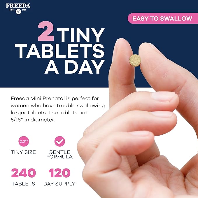 FREEDA Mini Prenatal Vitamin - Kosher Prenatals -Tiny Easy to Swallow Tablets - Prenatal Vitamins with Iron, Prenatal Folic Acid/Folate, Vitamin D - Pre Natal Multivitamin for Pregnant Women (240)