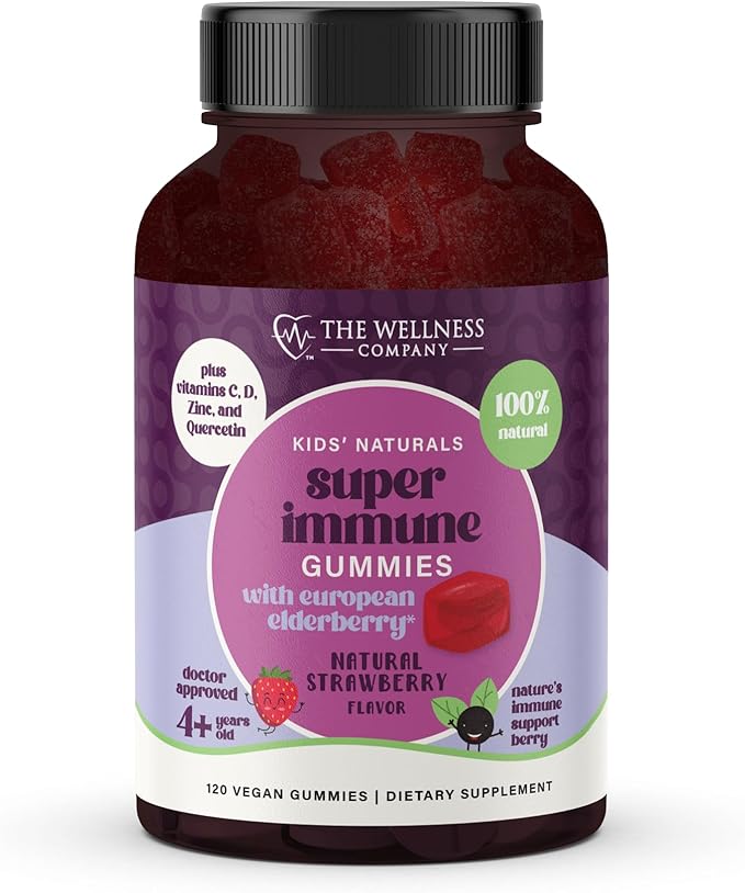 The Wellness Company Kids Naturals Elderberry Gummies – Immune Support with Vitamin C & Zinc | 60ct (1 Month Supply)