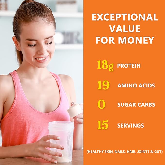 Zammex 100% Grass-Fed Beef Bone Broth Protein Powder, 20G Protein, Hydrolyzed Collagen Peptides Type 1&3, Supports Healthy Skin, Nails, Hair, Joints, Non-GMO, Gluten Free, Paleo & Keto Friendly