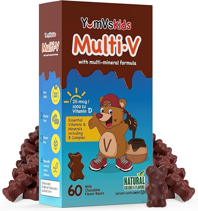 YUM-V'S - Kids Multivitamin Chewable Chocolate Bears - Multivitamin for Kids Supplement - 16 Vitamins & Minerals - Vitamins Including D, Zinc, C, B Complex & More, 60 Count (Pack of 2)