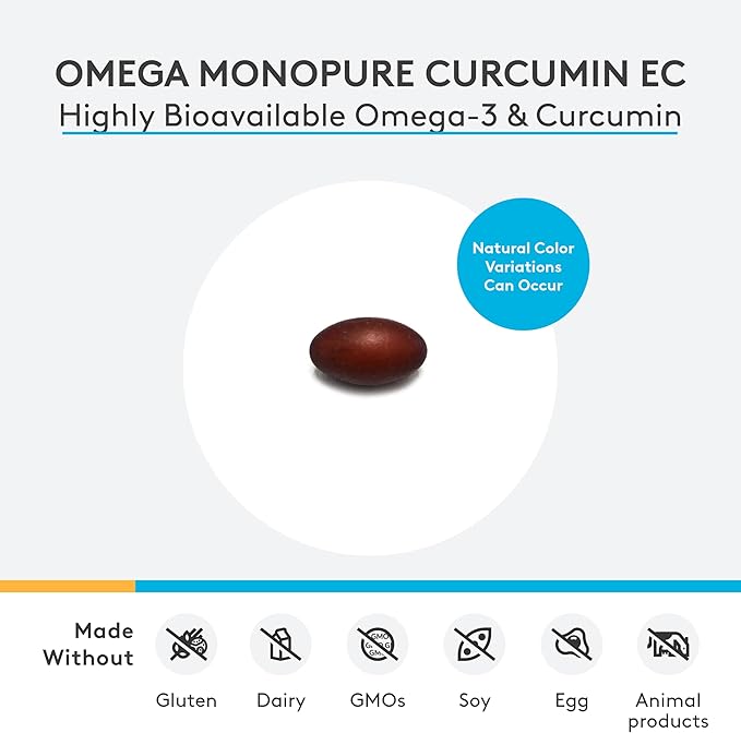 XYMOGEN Omega MonoPure Curcumin EC - Fish Oil with Enhanced DHA EPA Absorption + Turmeric Extract - Omega-3 Supplement for Cytokine Balance Support (30 Softgels)