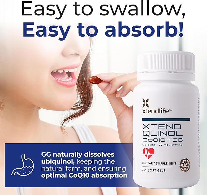 Xtendlife Xtend-Quinol 100mg CoQ10 Ubiquinol and 50mg GG (Geranylgeraniol) Supplement for CoEnzyme Q10 Production, Heart Health, Cellular Energy, and Aging Health - 4 Month Supply (Pack of 2)