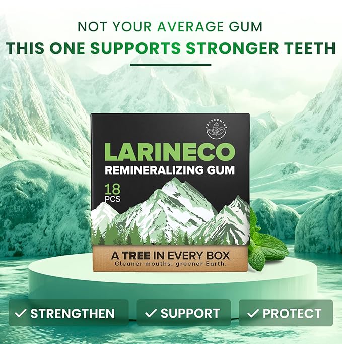 Larineco Remineralizing Gum with Nano Hydroxyapatite & Xylitol – Sugar-Free Cinnamon Xylitol Gum – Plastic-Free, Dye-Free, Aspartame-Free – Natural Base – 18 Pieces (18 Count (Pack of 2), Peppermint)
