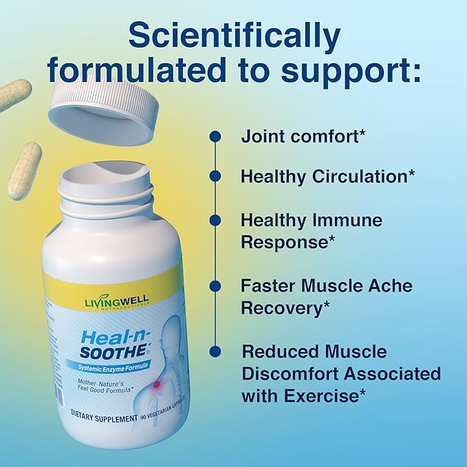 HEAL-N-SOOTHE & Super Joint Support Supplements Bundle- Proteolytic Enzymes (Bromelain & Papain), Glucosamine, MSM, & Turmeric for Strong Joints, Flexibility & Body Wellness – 180 Capsules (2 Pack)