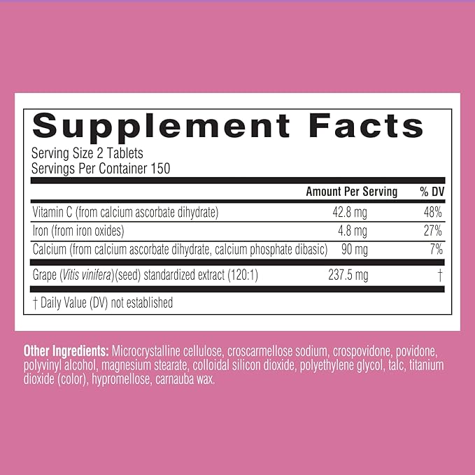 Swisse Grape Seed Extract Capsules Antioxidant Herbal Supplement | Grapeseed Polyphenols Supplement + Antioxidant Vitamin C | Promotes Skin Health & Collagen Production | 300 Tablets