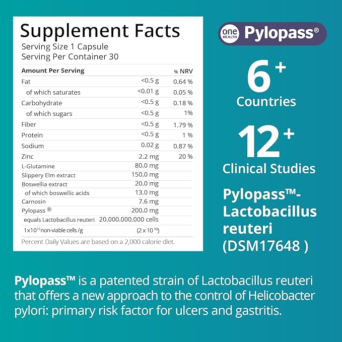 5 in 1 High Potency H. Pylori Treatment Probiotics - Gastritis Support - 1 Per Day - Pylopass Lactobacillus Reuteri DSM17648 - No Refrigeration Needed - Made in Germany