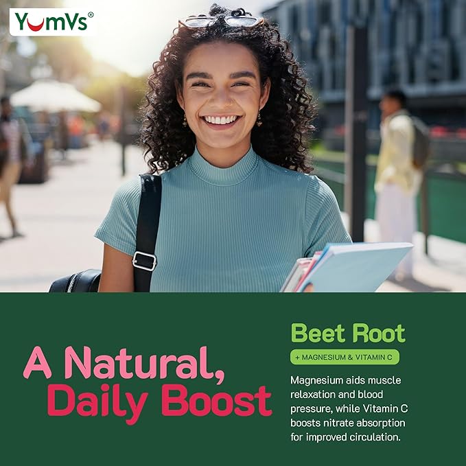 YumVs Beet Root Gummies with Magnesium and Vitamin C - Berry Flavor Beetroot Gummies - Beet Chews for Blood Circulation and Antioxidant Support - Red Beet Gummy- Berry 60 Count (Pack of 1)