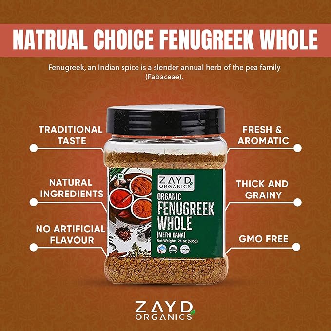 Zayd Organic Fenugreek Seeds | 1.3 lb | Whole Methi Seeds, USDA Organic, 1.3 lb (595g)