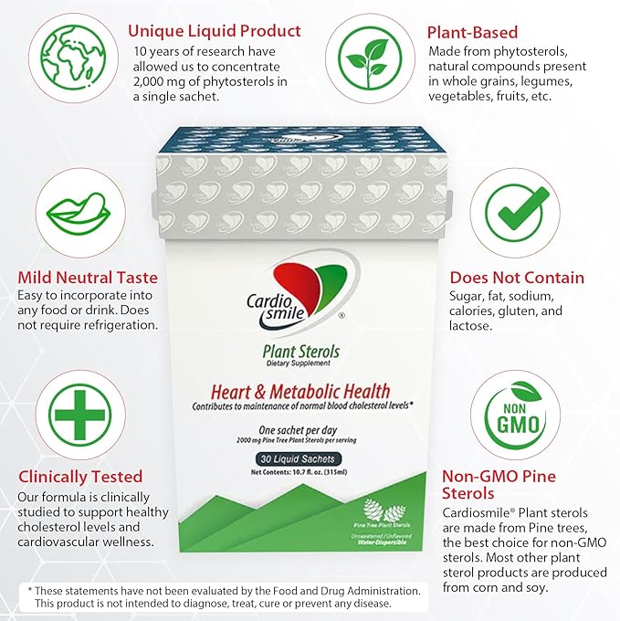 2000mg Plant Sterols Supports Healthy Cholesterol Levels with 1400mg beta-Sitosterol for Heart & Metabolic Health Support, 30 Day Supply in Single Use Liquid Packets