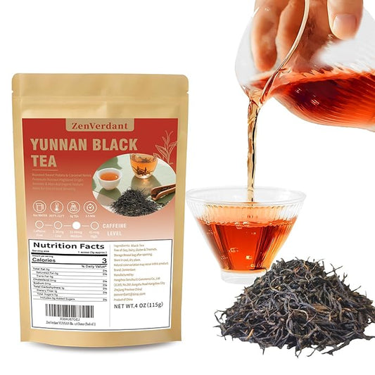 ZenVerdant Gourmet Yunnan Black Tea | Premium Loose Leaf Breakfast Tea | Fresh Harvest & Resealable Bag
