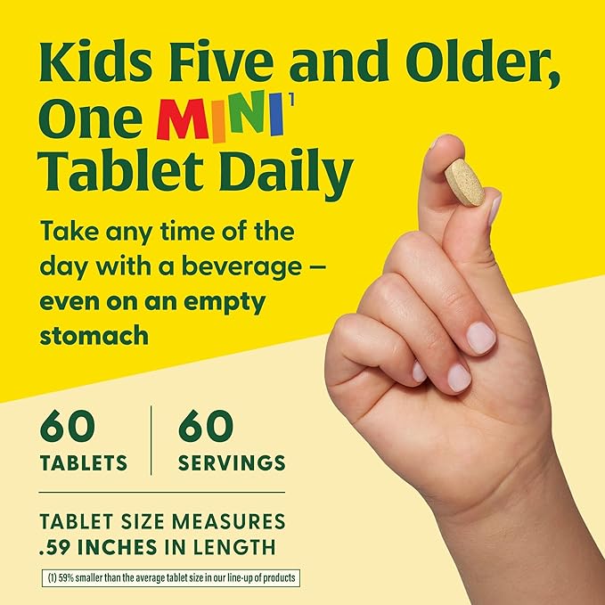 MegaFood Kids One Daily Multivitamin - Convenient Mini Multivitamin for Kids - with Zinc, Vitamins C, B & D - Vegetarian, Gluten Free, Non GMO - 60 Tablets, 60 Servings