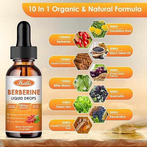 (2 Pack) Berberine Supplement, Berberine Liquid Drops with Ceylon Cinnamon, Bitter Melon, Sugar-Free & Vegan Supplement Supports Immune System & Gastrointestinal Care - 4 FL Oz