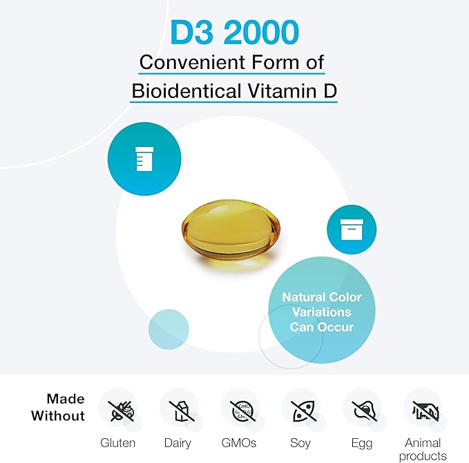 XYMOGEN D3 2000 - Bioavailable Vitamin D3 2000 IU (50 mcg) - High Potency Vitamin D Supplement to Support Immune Health, Bone + Heart Health (120 Gelatin Softgels)