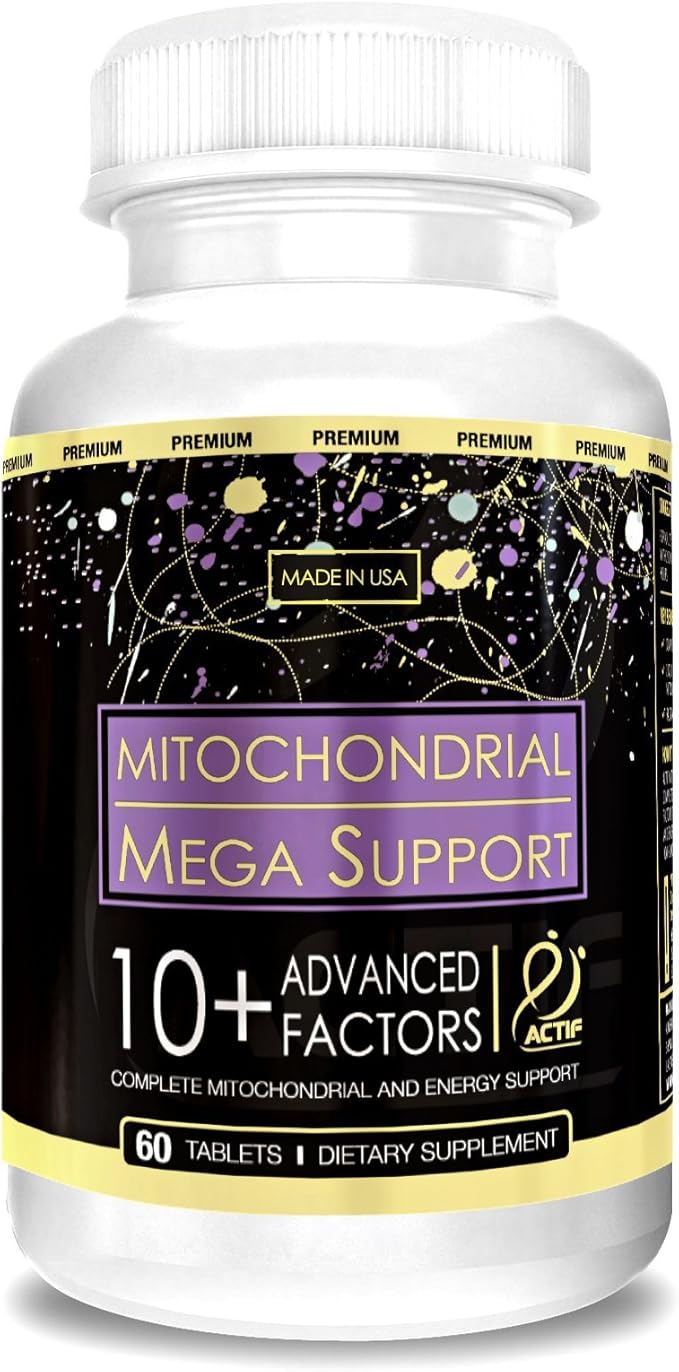 Actif Mitochondrial Mega Support with 10+ Advanced Factors - Non GMO, Fast Acting, Mitochondria and Energy Support, Made in USA, 60 Count