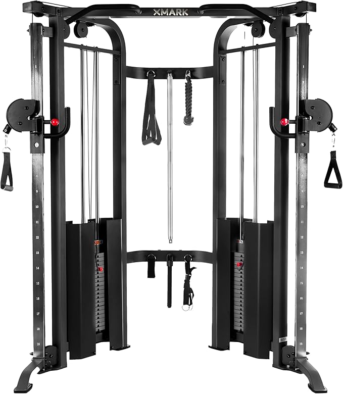 XMARK Functional Trainer with Dual Weight Stacks, All-in-One Cable Machine & Crossover for Full Body Strength Training at Home or Garage Gym