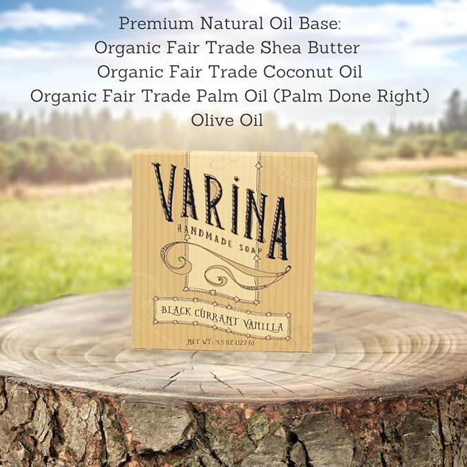 Varina Natural Black Currant Vanilla Bar Soap - Gentle Cleansing for Sensitive Skin, Sweet and Vanilla - 3 Pack