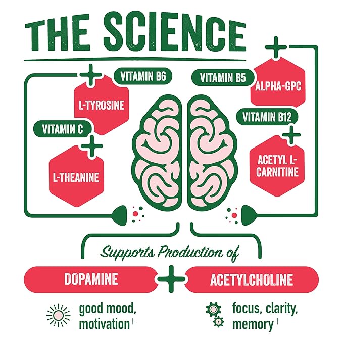 Brainjuice Brain Health Support Drink for Energy & Focus, Vitamin C, B5, B6 & B12, L Theanine, Alpha GPC & Natural Caffeine From Green Tea, Vegan, Gluten Free, Strawberry Lemonade, 12 Oz Can, 6 Pack