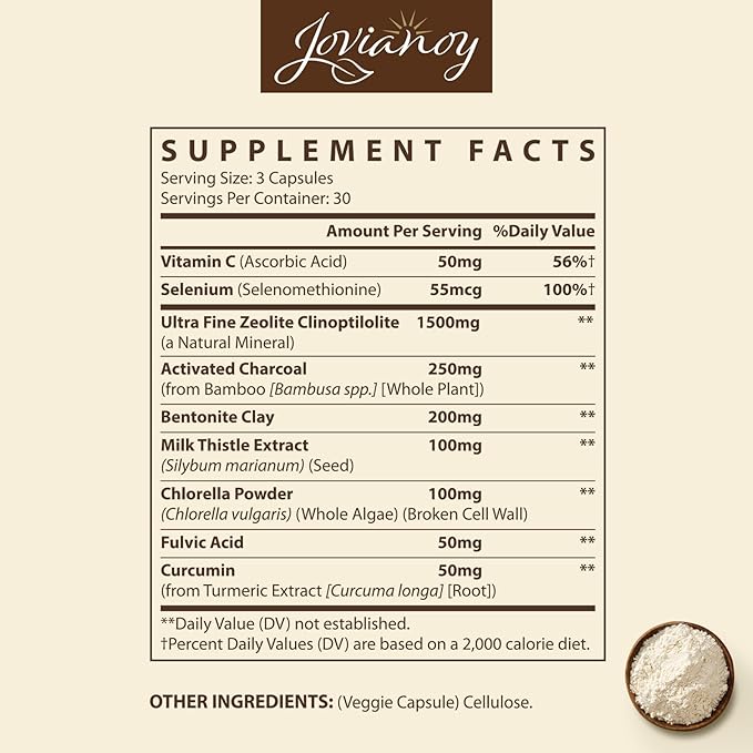 Zeolite Detox Capsules, Organic Activated Charcoal, Bentonite Clay, 1-2 µm Clinoptilolite, Maximum Absorption, Gut Liver Detox Cleanse Full Body for Women Men, 540 Capsules