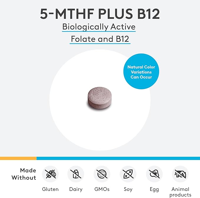 XYMOGEN 5-MTHF Plus B12 - Biologically Active Folate + Methyl B12 (Methylcobalamin) to Support Methylation and Nervous System Health - Great-Tasting Cherry Flavor (60 Quick-Dissolve Tablets)