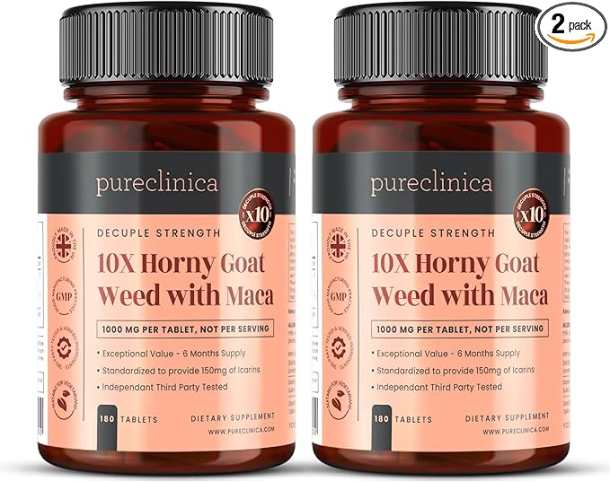 10X Horny Goat Weed Extract (3750mg) Maca Extract (2500mg) x 360 Tablets (2 Bottles of 180) - 1 Years Supply