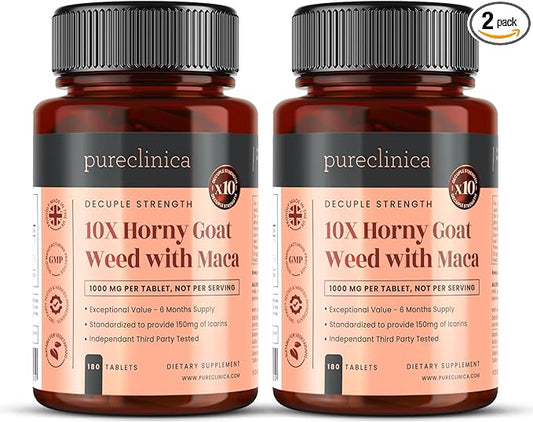 10X Horny Goat Weed Extract (3750mg) Maca Extract (2500mg) x 360 Tablets (2 Bottles of 180) - 1 Years Supply