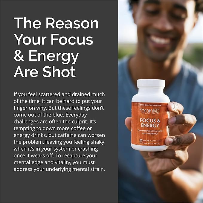 BRAINMD Dr Amen Focus & Energy - 120 Capsules, Pack of 2 - Promotes Concentration & Attention - Caffeine Free, Gluten Free - 60 Total Servings
