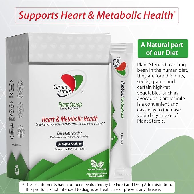 2000mg Plant Sterols Supports Healthy Cholesterol Levels with 1400mg beta-Sitosterol for Heart & Metabolic Health Support, 30 Day Supply in Single Use Liquid Packets